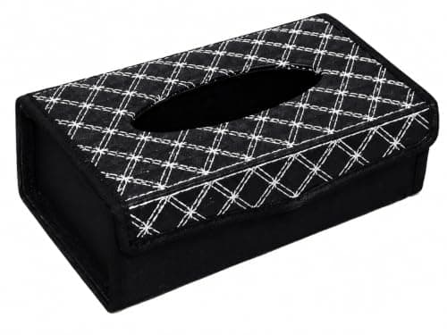 Ushop | Premium PU Leather Car Tissue Box, Foldable and Assemble Tissue Organizer, Fastening, Suitable for Car Dashboard, Home, Office, Elegant Design, Silver