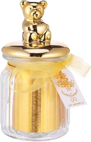 Ribbed Glass Candy Jar with Gold 3D Lid for Sweets Nuts Coffee Tea Organizer