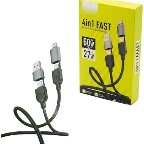 Cable X-047 Heavy Duty 4 in 1 60W PD Type C and 27W For Lightning Fast Charging Cable Multi USB C to USB A Braided Wire with High Speed Data Sync 1M Electronic cable