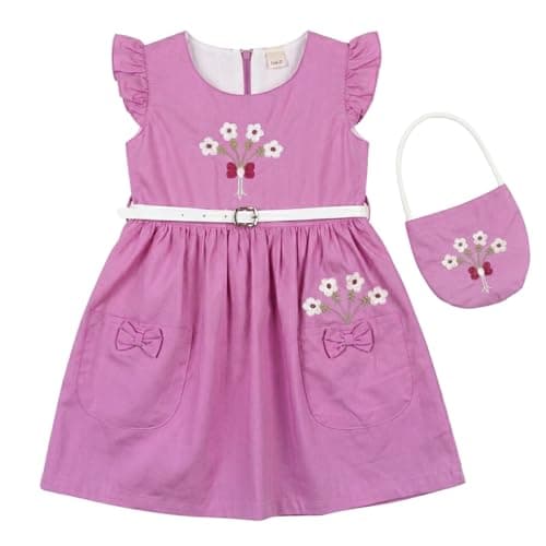 Sikaaa girls Sleeveless Dress,Belt&Handbag Embroidered Flowers Dress (pack of 1)