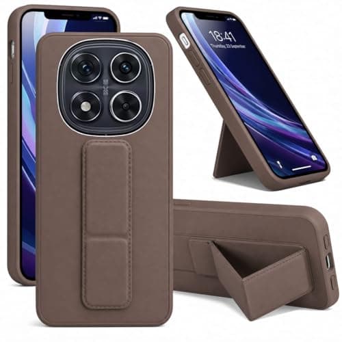 Back Cover Stand Case FOR XIAOMI REDMI NOTE 15 Magnetic Car Holder Soft Silicone Horizontal & Vertical Kickstand Cover Wrist Strap Full protection Anti Fingerprint Case (Brown)
