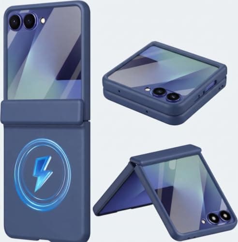 Magnetic Case (Compatible with Samsung Galaxy Z Flip 8), Compatible with Magnetic Ring Charging, Hinge Protection, Screen Protector, (Blue) Cellular phone case
