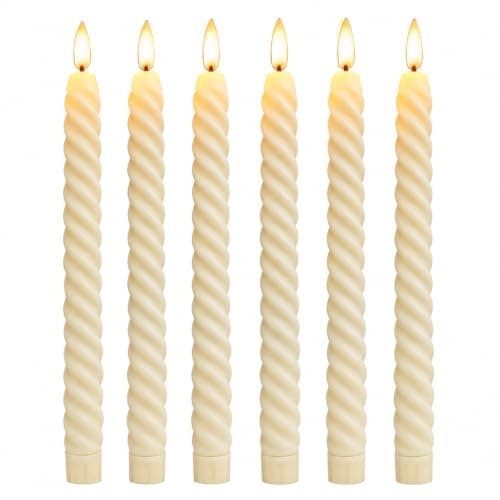 Spiral Flameless LED Taper Candles Set of 3, Ivory White | Flickering LED Flame, Battery Powered, Twist Design, Table Decor, Dripless & Safe
