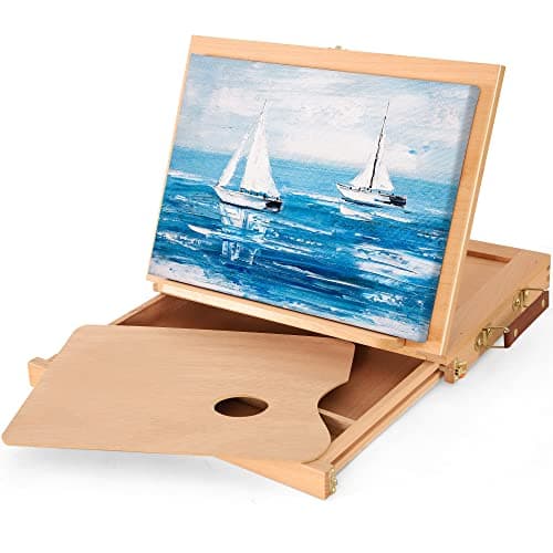VISWIN Adjustable Tabletop Easel With Drawer and Palette, Solid Beech Wood for Painting, Sketch Box, Table Easel for Adult, Artist, Beginner, Student 33x26x5 cm Art easel