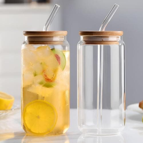 Ice - Premium Iced Coffee Cup with Straw and Lid, Designed to Keep Your Drinks Cold and Fresh in a Can-Style Glass (2piece) Drinking cup