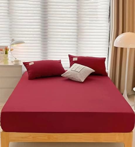 QBED Plain Fitted Sheet Set for Hotels, Homes & Touristic Villages 3 Pieces (Maroon, 180 * 200 * 30 cm) Bed linen set