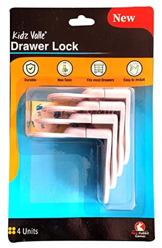Kidz Valle Drawer Locker, Premium Child Safety Lock | for Refrigerator, Cabinets, Drawers, Fridge, Cupboard, Wardrobe, Door | Baby Safety (Pack of 4,White) Baby product