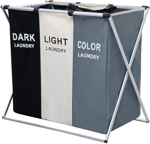 3 Sections Laundry Basket Heavy Duty Fabric - Practical Design To Organize And Organize Clothes With Ease C Code 2400