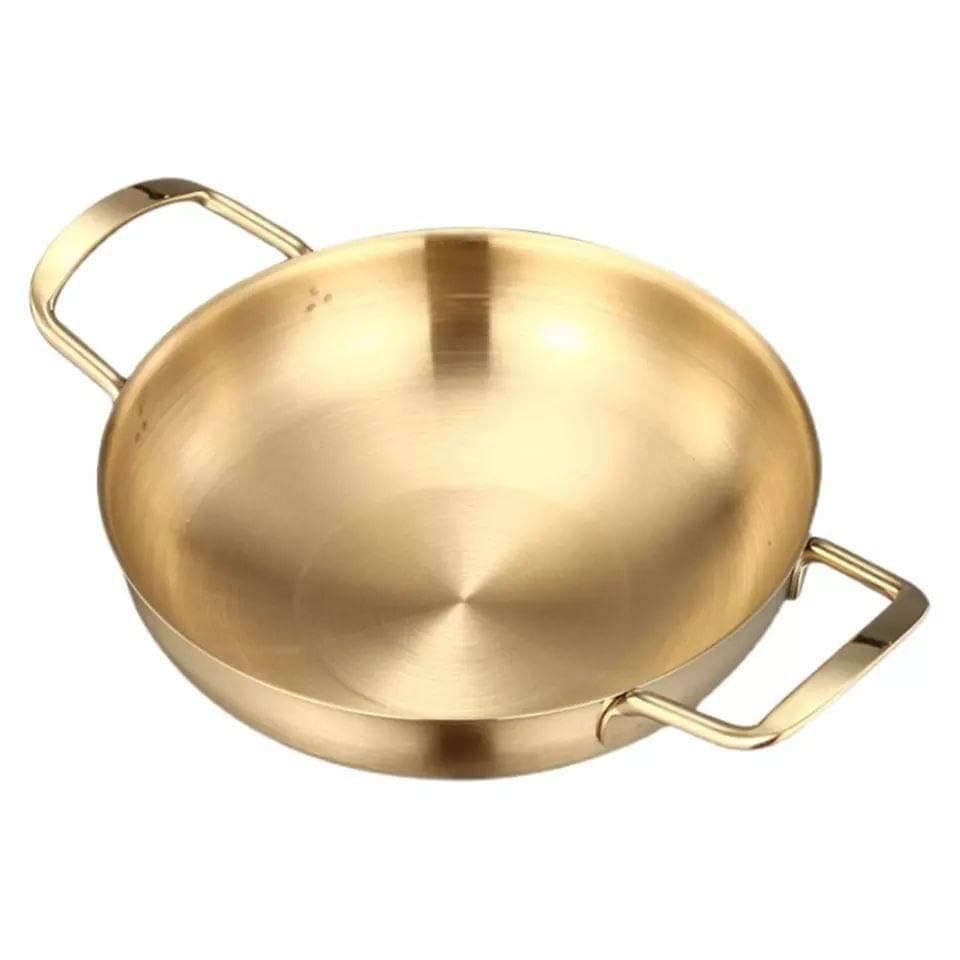 Luxury Gold-Plated Stainless Steel Serving Bowl, 22cm, Double Handle Design.