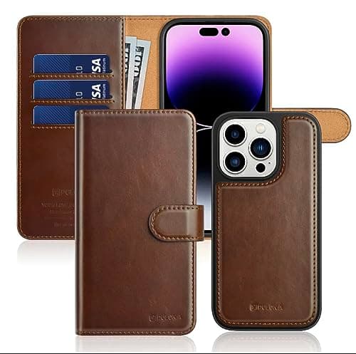 GIGA EG PULOKA for iPhone 14 Pro Leather Flip Cover Detachable Leather Wallet Case Compatiable for Apple iPhone 14 Pro (Brown) Cellular phone case