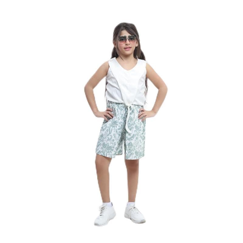Pebeo Girls Solid Blouse & Floral Shorts Set White 14Y Coordinated outfit