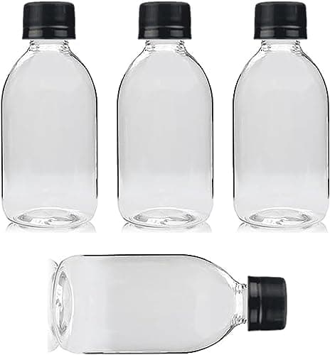 Empty Plastic Bottles with Black Spiral Cap for Travel - 4 x 250ml - Clear Recyclable
