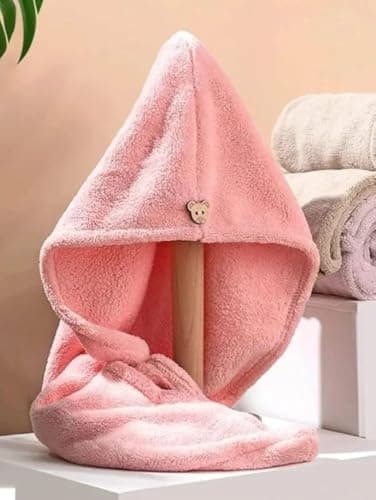 Soft Velvet Hair Drying Bonnet Fast Absorbent Microfiber Hair Turban Wrap with Durable Snap Button Closure for Women and Girls Hair Care One Piece Towel