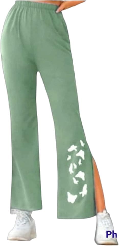 MEZA Women's Milton Flare Pants with Butterfly Print Side Slit