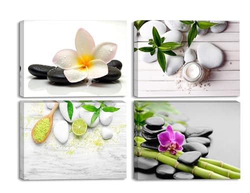 Canvas Painting PIY PAINTING Prints on Canvas Wall Art Photo Bamboo Stone Orchid Image Ready to Hang Interior Décor Artwork for Living Room Birthday Gift Present 4pics 30x40cm
