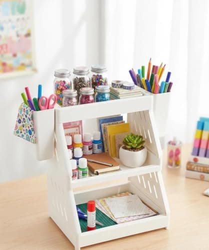 3-Tier Multi-Purpose Organizer White Kitchen Office Rack with 2 Cups Storage rack