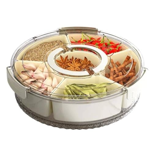 Generic Rotating Round Snack Tray with 6 Compartments, 26x26.5x8 cm, .sew