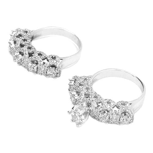 3 Diamonds 23T Twins Ring Platinum Plated For Women With Zircon Stone - Silver