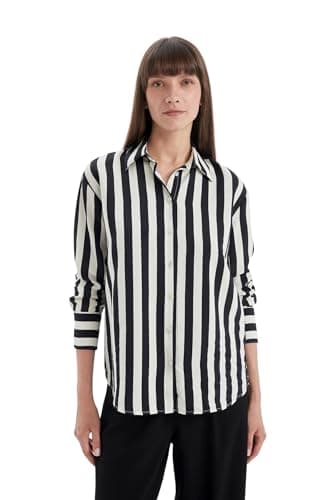 DeFacto Woman Casual Oversize Fit Shirt Neck Long Sleeve Woven Top Long Sleeve Shirt,Black XXL