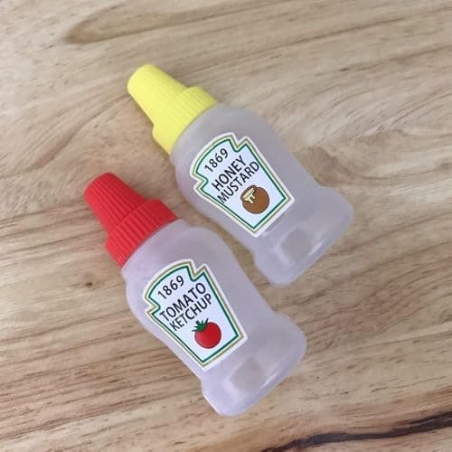 On the Go Small Sauce Bottles Set of 2 Leakproof Portable Ketchup and Condiment Containers for Lunchbox Travel Easy Carry Plastic Dressing Storage