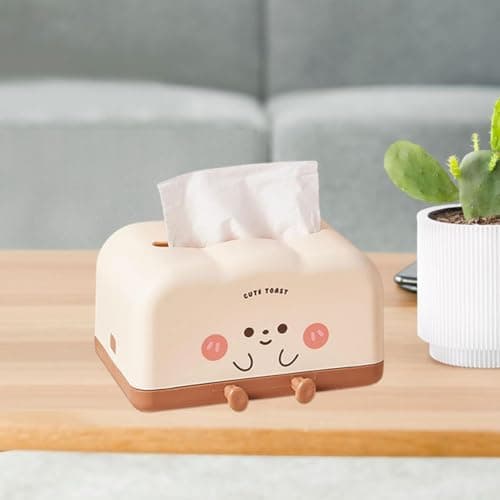 Generic Cute Toast Tissue Box Holder, Plastic, with 2 Hooks and Internal Zipper for Easy Tissue Dispensing, .qu Facial tissue holder