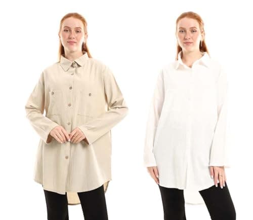 Red Circle Womens Bundle of 2 Oversized Button-Down Tunic Shirt Bundle of 2 Oversized Button-Down Tunic Shirt