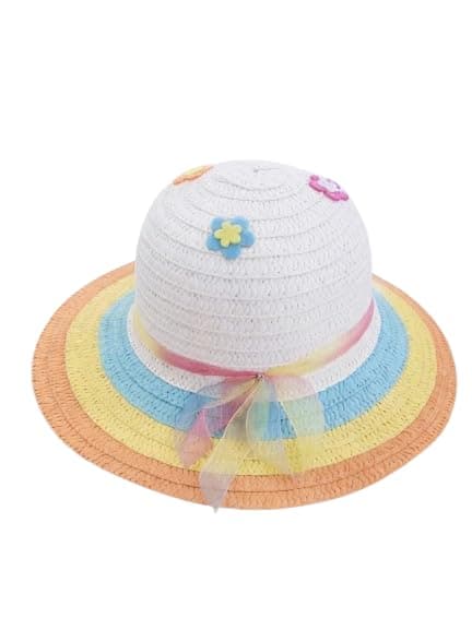 Kids Sun Hat Girls Beach Summer Holiday Cute Fashion Hat for Kids Outdoor | Baby Girls, Decorative Pastel Ribbon, Beach, Colorful Design, Sunblock