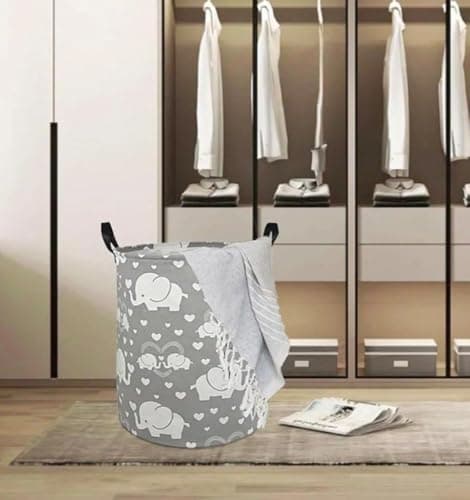 Generic Laundry Basket, Grey Theme, Heavyweight Linen, Large 50x40 cm, with Handles, Multi-Purpose Storage, .ex
