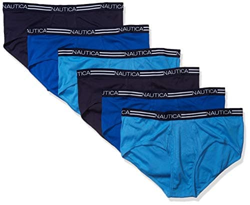 Nautica Men's Cotton Classic Multipack Briefs T-Shirt, Peacoat/Aero Blue/Sea Cobalt- 6 Pack, XXL Underpants