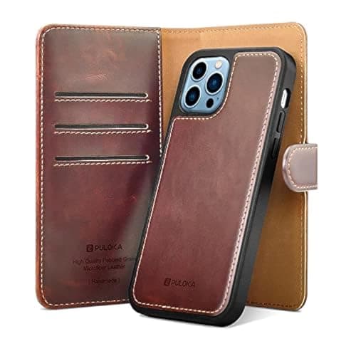 GIGA EG PULOKA for iPhone 13 Promax Leather Flip Cover Detachable Leather Wallet Case Compatiable for Apple iPhone 13 Promax (Brown) Cellular phone case