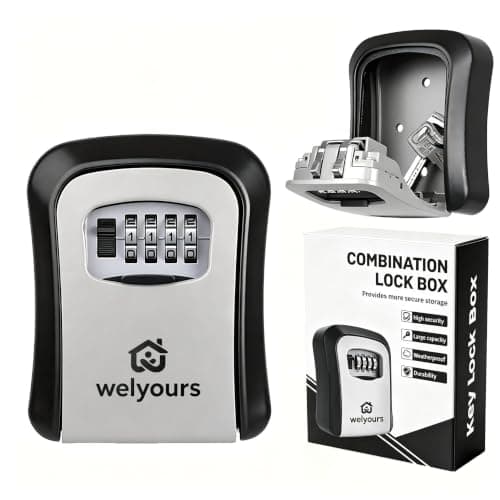 Welyours Key Safe Wall Mounted, Lock Box Outdoor, Combination Box, Waterproof and Security Lockbox, Cabinet Outside for Garage School Elderly Parents Spare House Storage, 10 * 7 * 4cm