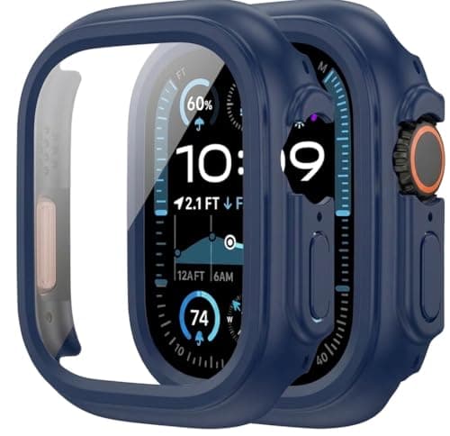 X mob Waterproof Case with Screen Glass, Black Compatible with Apple Watch Ultra/Ultra 2/Ultra 3 49mm, Easy to Install and Remove (Navy) Screen protector