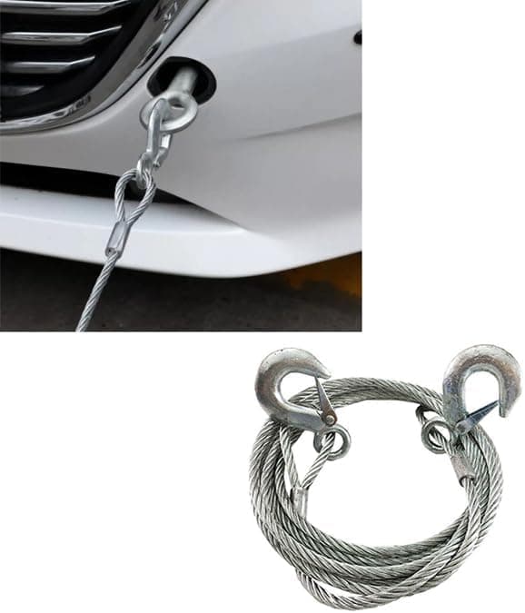SACAR Emergency Tow Rope, Steel Padded Tow Rope, Heavy Duty Tow Rope with Safety Latch Hooks and Reinforced Design for Vehicle Recovery and Emergencies (8ML, 3M, 3TON)
