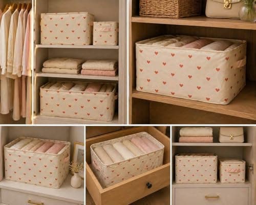 Generic Fabric Clothes Organiser Box with Metal Supports, Heart Print, 47 x 30 x 19 cm, .za Storage box