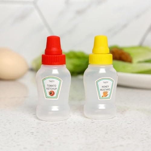 Compact Portable Condiment Bottles Set of 2 Small Leakproof Sauce Containers for Lunchbox Travel Easy Carry Plastic Ketchup Dressing Storage