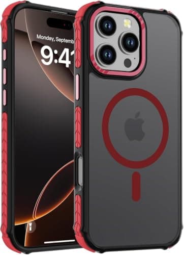Strong Magnetic Case for (Compatible wit iPhone 16 Pro)[Military Grade Drop Protection] Translucent Matte Shockproof Protective Phone (Red) Cellular phone case