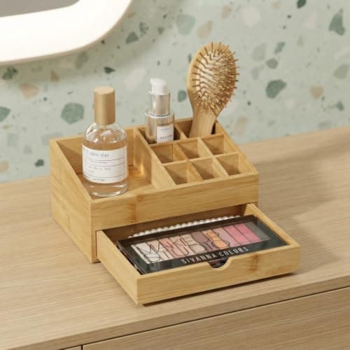 Wooden Makeup Organizer Vanity Storage 8 Slots Large Compartment Drawer