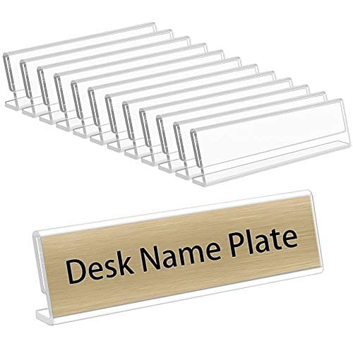 BEST MEDIA 12-Piece Clear Acrylic Name Plate Holders, 20 x 5 cm Horizontal Slanted Sign Holders for Desk, Office, Reception, Classroom, Door Sign Display, Business, Events, or Home Use - L Shaped