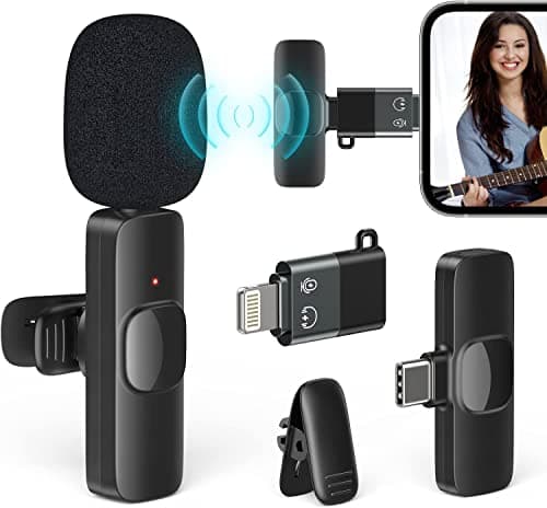 TECHBLAZE K8 Mini Wireless Microphone 2.4G Omnidirectional Collar Mic for Mobile Portable Lavalier Mike with Type C & Lightning Connector for Vlogging Camera Recording Broadcasting Live Streaming
