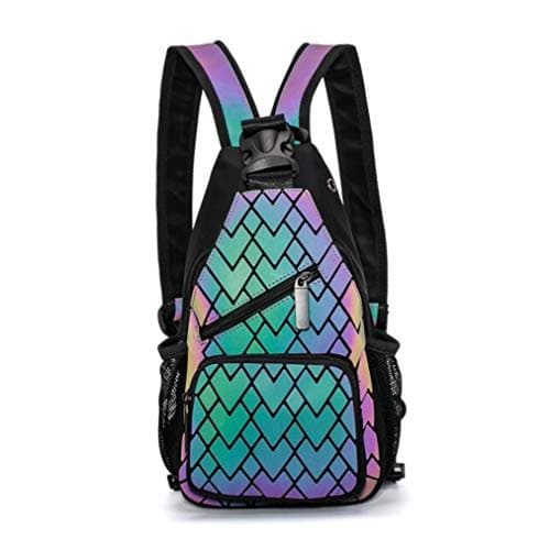 Suuran Geometric Luminous Backpacks Holographic Reflective Bag Lumikay Purse Irredescent Crossbody Bag Prism Sling Bag for Women Men, No.3, One_Size, Traveling
