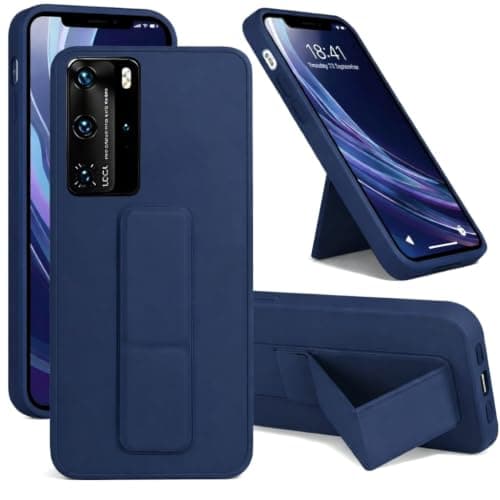 Back Cover Stand Case FOR HUAWEI P40 PRO Magnetic Car Holder Soft Silicone Horizontal & Vertical Kickstand Cover Wrist Strap Full protection Anti Fingerprint Case (Blue) Cellular phone case