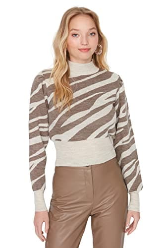 Trendyol womens Turtleneck Animal print Regular Sweater Sweater (pack of 1)