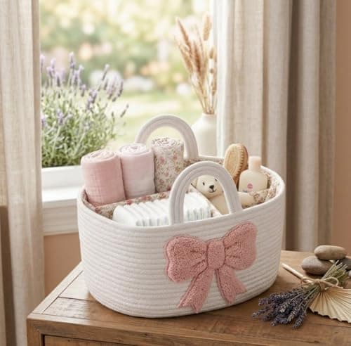 Generic Baby Diaper Caddy Organiser, Cotton Rope Basket with Dividers, Oval Shape, Multi-Purpose for Diapers, Toys and Clothes, .db