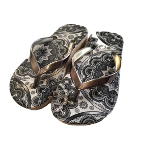Boho Mandala Metallic Flip-Flops - Black Sandal