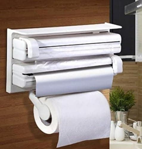 Shelf, stand Stretch wrap cutter, foil cutter, Tissue Paper roll Dispenser for Kitchen ‎رف ، قاطع قابل للتمدد ، قاطع ورق فويل ،حامل مناديل ورقية للمطبخ Paper towel holder
