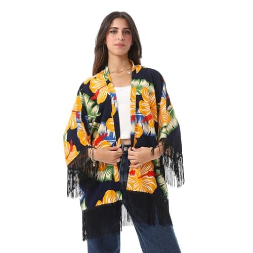 KADY Womens floral comfy summery kimono with fringes floral comfy summery kimono with fringes (pack of 1) Apparel
