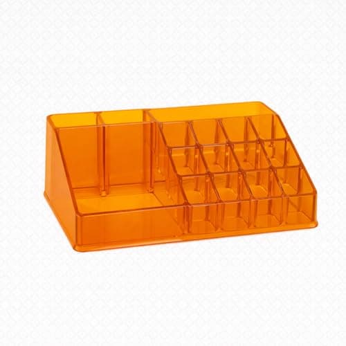 Organizer Makeup With 16 Slots, Transparent White Cosmetic Storage Stand, Lipstick Holder Display for Vanity, Bathroom, Bedroom & Dresser (Orange) Caddy
