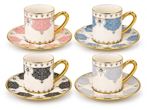 Al-Kholoud Ek-704 Porcelain Coffee Set Of 12 Pieces Classic Arabic Turkish Espresso Cup Saucer Collection High-Quality Heat-Resistant China Microwave Safe Home
