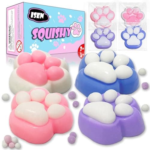4 Pcs Taba Squishies Cat Paws,Fufu Squishy Cat Stress Toys,Handmade Soft Silicone Sticky Toys,Cute Things Squishies Cat Paw Sensory Toy Squeeze toy