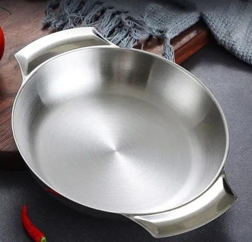 Generic Stainless Steel Round Serving Tray with Two Handles, 20 cm, Silver, .ar